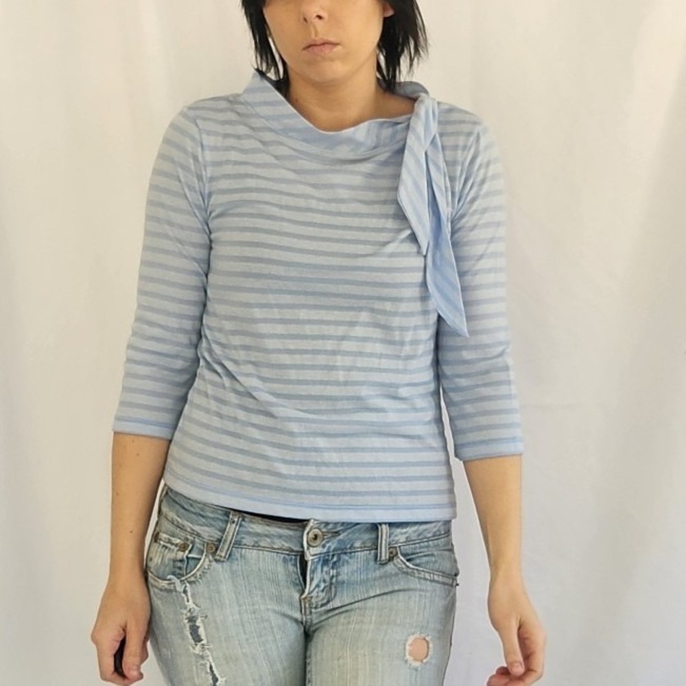 J Jill Blue Striped‎ Yhree Quarter Sleeve Top